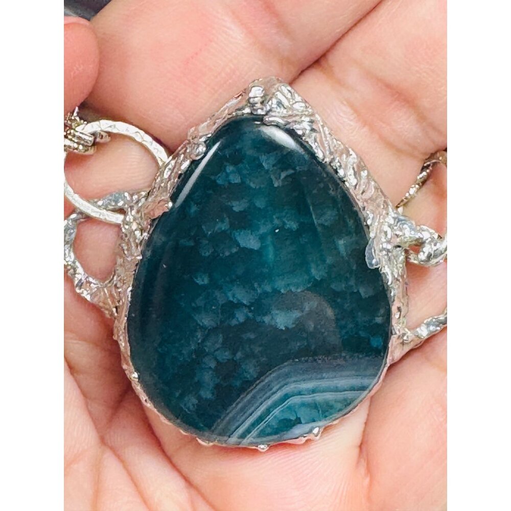 Indian Moss Agate Gemstone Artisan Pendant Necklace/Bracelet Silver Blend Frame - Picture 6 of 16